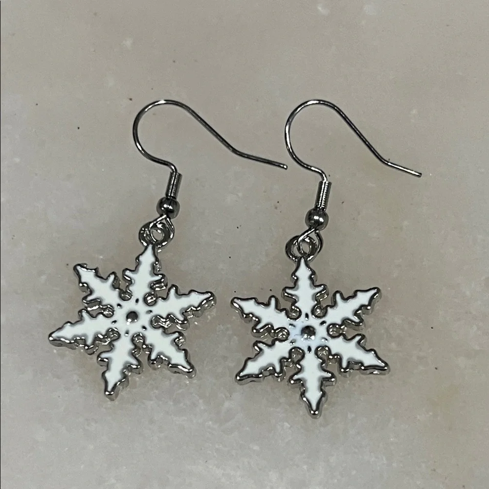 Elegant Snowflake Earrings in Silver and White